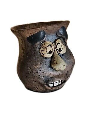 ANTHROPOMORPHIC Handmade Stoneware 3D Face Mug Art Pottery Signed DY Tea Cup